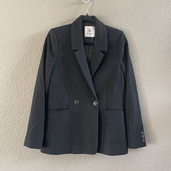 ANINE BING Blazer Small Black Double Breasted Academia Preppy Wool Blend - Picture 1 of 13